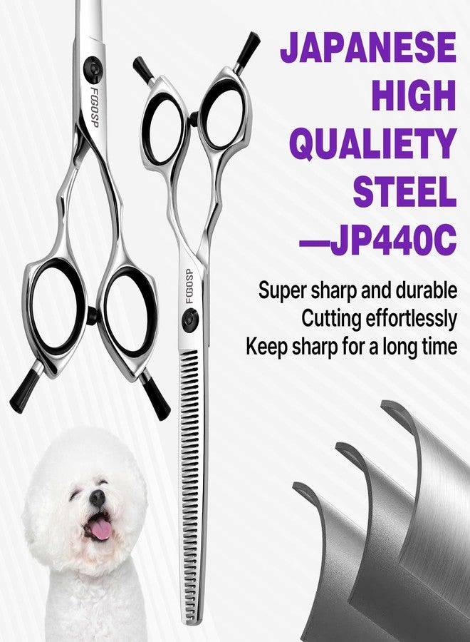 FOGOSP Dog Grooming Scissors Kit 7.5 in Professional Curved Thinning Straight Chunker Shears Grooming Big Dogs Poodle Pet Japan 440C Stainless Steel(7.5'',Kit) - Image 4